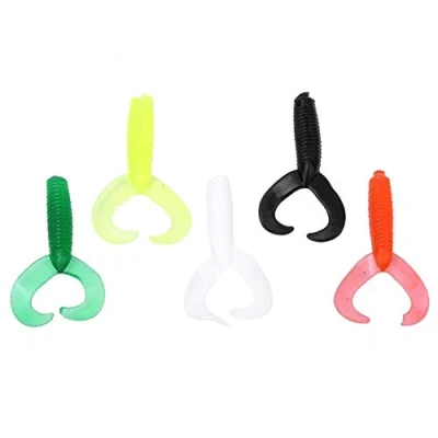 Imagen de Keenso Kit de señuelos Pesca, 50 Piezas, 5 Colores, Doble Cola, Pesca Goma Suave, Conjunto cebos Artificiales, Accesorios para Aparejos Pescado