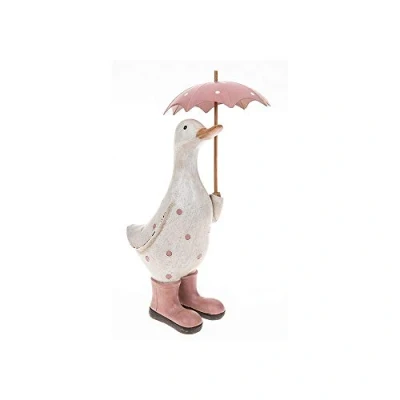 Imagen de Joe Davies Figura decorativa de pato con paraguas y botas Wellington (rosa)