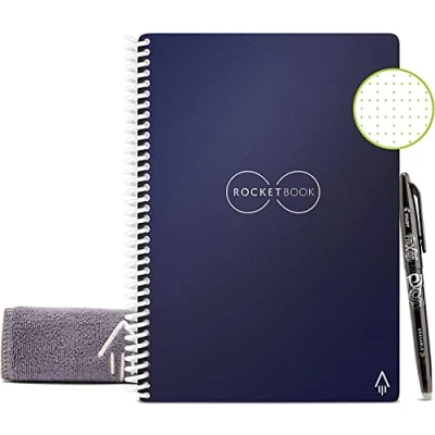 Imagen de Rocketbook Core Cuaderno Inteligente Reutilizable, Conectado Digitalmente con Bolígrafo, Paño y Aplicación, Cuadrícula de Puntos, Azul Medianoche, Tamaño A5 15 cm x 22,4 cm, 36 Páginas