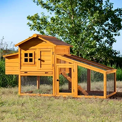 Imagen de FeelGoodUK Gallinero, casa para avicultura, nido de aves, con corral incluido y bandeja limpieza, innovador mecanismo candado modelo NCH10 L GOLDEN