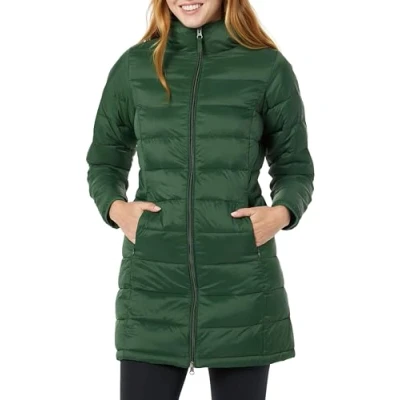 Imagen de Amazon Essentials Abrigo acolchado ligero y resistente al agua con capucha (disponible en tallas grandes) Mujer, Verde Oscuro, XS