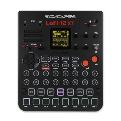 Imagen de Sonicware Lofi 12 XT [Lo fi Groovebox &amp; Sampler] Muestreo retro con modo sampler de bits, secuenciador por pasos 8 pistas, 26 efectos, 15 pads sensibles a la velocidad LED RGB