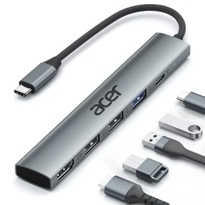 Imagen de acer Hub USB C 5 en 1, Ataptador a HDMI 4K, Carga PD 100W, 3X Puertos A, Multipuerto para Portátiles, PC, Tableta, MacBook Air/Pro, iPad Pro, iPhone 16 Serie