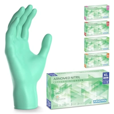 Imagen de ARNOMED guantes nitrilo talla XL, verdes, de nitrilo, 100 uds/caja, desechables sin polvo, goma látex, XS, S, M, L y XL