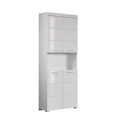 Imagen de trendteam smart living Armario alto para baño Amanda, 73 x 190 31 cm, en blanco y de brillo intenso, con compartimento abierto abundante espacio almacenamiento