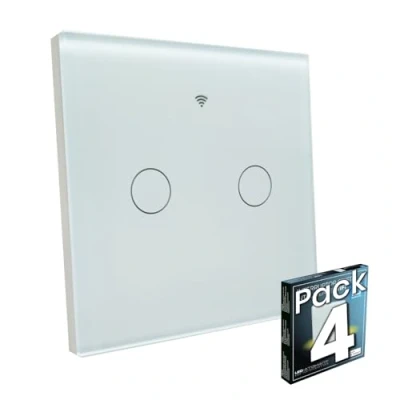 Imagen de LED ATOMANT Pack 4x Interruptor de Cristal Inteligente Wifi 2 Vias, Pulsador pared, Control Mediante APP Smart Life, Compatible con Google Assistant, Tactil Iluminacion
