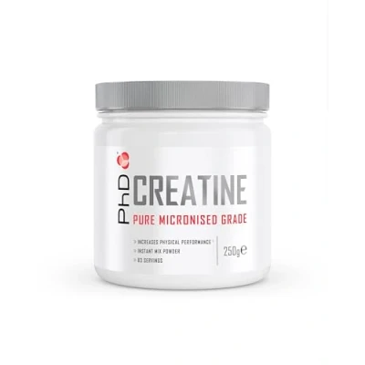 Imagen de PhD Nutrion Creatina monohidratada en polvo 250g micronizada para aumentar el rendimiento físico durante entrenamiento de fuerza explosiva, Sin aditivos