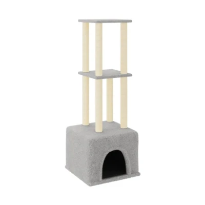 Imagen de vidaXL Rascador para Gatos, Árbol Gatos con Postes de Sisal, Torre Escalada, Centro Actividades Gris Claro 133,5 cm