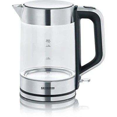 Imagen de SEVERIN Hervidor de agua, 2200 W, 1,7 L. Fondo acero inoxidable y elemento calefactor oculto. Cristal/Inox. WK 3420