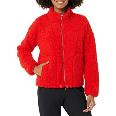 Imagen de Amazon Essentials Chaqueta de Forro Polar, Sherpa y Cremallera Completa Mujer, Rojo Amapola, M