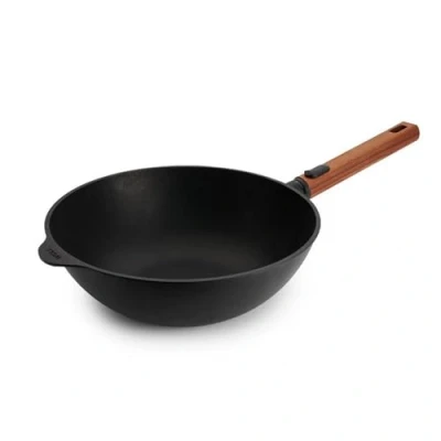 Imagen de Woll Eco Logic QXR Wok inductivo (28 cm de diámetro, 10 alto, con mango madera sostenible extraíble, apto para todo tipo cocinas, sin PFAS, revestimiento antiadherente, aluminio fundido)