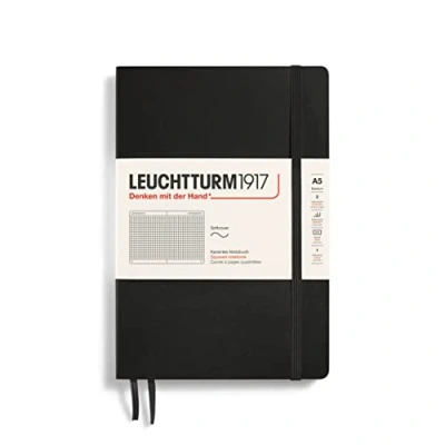 Imagen de LEUCHTTURM1917 310337 Libreta de notas Medium (A5) tapas blandas, 123 páginas numeradas, cuadriculada, negro,