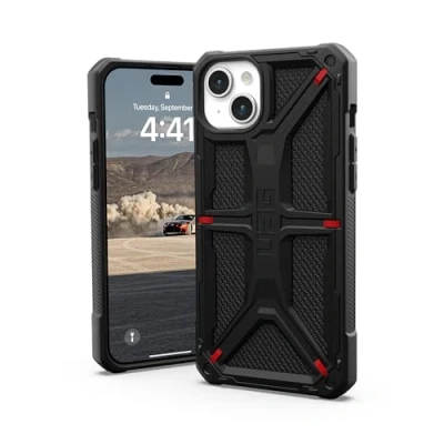 Imagen de Urban Armor Gear Monarch Funda Protectora Compatible con Apple iPhone 15 Plus [Carga inalámbrica Compatible, Protección Militar estándar de 5 Capas, Borde Elevado] Kevlar Negro