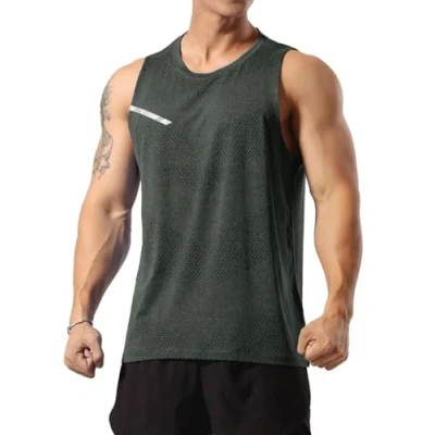 Imagen de Hombre Atlético Entrenamiento Camisetas Sin Mangas Musculación para Correr Secado rápido Gimnasio Ropa Deportiva Gris 3XL