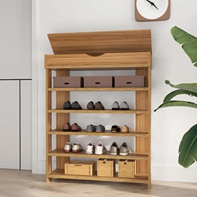 Imagen de soges Estante para Zapatos de 5 Gradas, Almacenamiento Organizador Zapatero Madera, Mueble con Compartimento Almacenaje