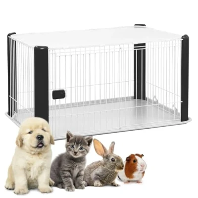 Imagen de Iris Ohyama Parque Para perros con puerta y cerradura, H60cm, Gris, Techo desmontable, Jaula gatos, Vallas, Corralito, interiores, exteriores, Conejo, Cercado, Corral perro, CLS 960