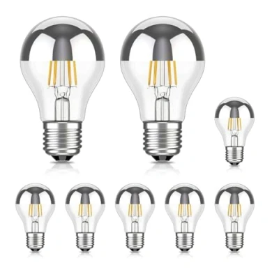 Imagen de ledscom.de 8 piezas bombilla LED E27, A60, blanco cálido (2700 K), 4,1 W, 461lm, espejo de cabeza (plateado)