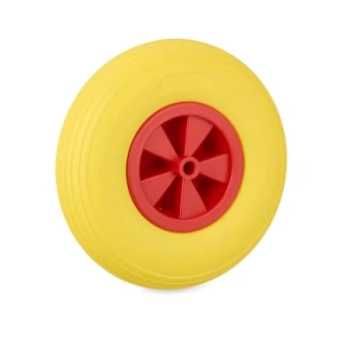 Imagen de Relaxdays Rueda de Carretilla 3.50 6, Llanta plástico, Maciza, Recambio, Antipinchazos, hasta 100kg, Amarillo/Rojo