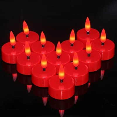 Imagen de Ymenow Velas de té rojo con temporizador, 12 LED sin llama que funcionan pilas temporizador 6 horas y mechas vela 3D para decoración hogar boda Halloween Navidad fiesta