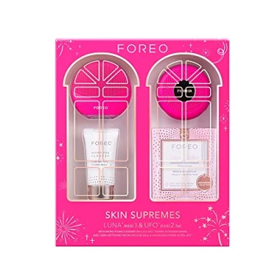 Imagen de FOREO Skin Supremes LUNA mini 3 y UFO 2 Set Cepillo limpiador facial máscara LED Regalo de cumpleaños limpiador, exfoliante terapia luz Regalos para mujeres