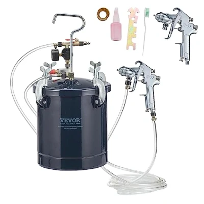 Imagen de VEVOR Pistola de Pintura con depósito 10 L Bote Presión Entrada Aire 6,4 mm Salida 9,5 2 boquillas 1,5 4 máxima 60 PSI para decoración Interiores