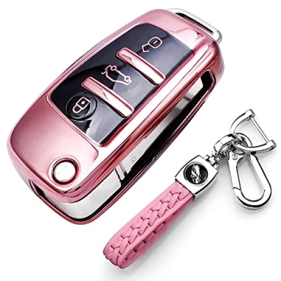 Imagen de RXXR Funda para llave de coche compatible con Audi, A1 S1 A3 S3 RS3 A4 S4 RS4 A6 S6 RS6 Q2 Q3 Q7 TT TTS R8 Flip Key Case Protector remoto 3 botones llavero cuero