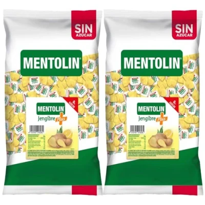 Imagen de MENTOLÍN pack de 2 kg caramelos duros sabor jengibre sin azúcar, 2x1kg