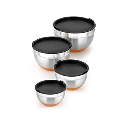 Imagen de BRA A273011 Set de 4 Boles Acero Inoxidable (12 16 20 24 cm), 0.4 litros, 18/10, Naranja