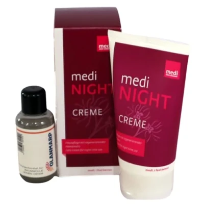 Imagen de Medi Night 150 ml Crema de cuidado para piernas relajantes después un día en medias compresión + detergente suave Olanmarp concentrado algodón 50