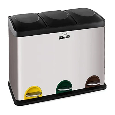 Imagen de Cubo de reciclaje ecológico 45 litros 3 compartimentos, basura / cubos reciclaje, Gran Capacidad, para Papel, Vidrio y Plástico, Id