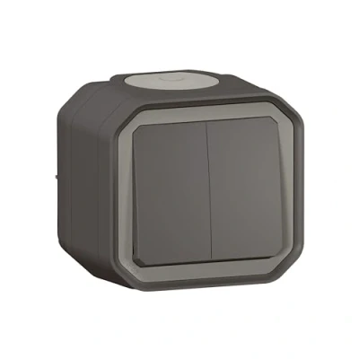 Imagen de Interruptor doble o va y viene 3 funciones LEGRAND impermeable Plexo antracita 10 A 250 IP55 IK08 completo para proyección