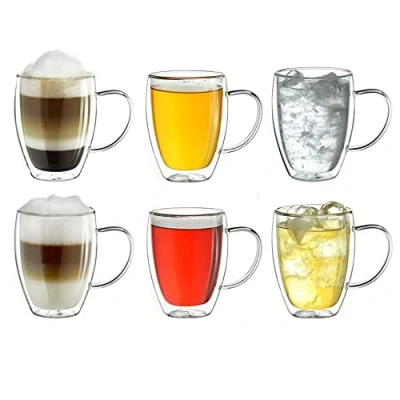 Imagen de Creano vaso térmico de doble pared con asa 250ml, grande vidrio borosilicato, vasos café, té 6x 250ml 6 piezas (paquete 1)