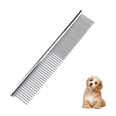 Imagen de lumcov 2 en 1 Peines para Perros Gatos,Peine de Aseo y Gatos Acero Grooming Peine,para Grandes, Medianos Pequeños con Pelo Corto/Largo Enredado (17 x 2.9cm) Silver