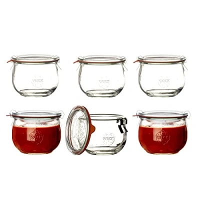 Imagen de Weck Bote con Forma de tulipán 580 ml, tapadera 100 mm, Completo Junta y Clips, Caja 6 Piezas, Cristal, Transparente