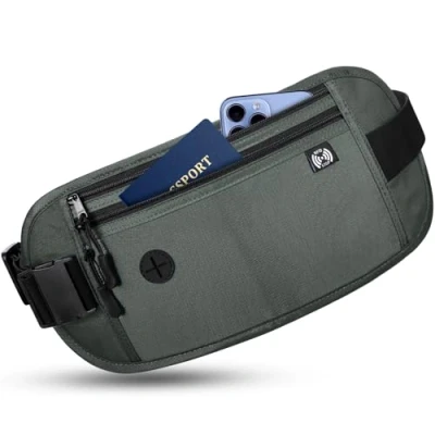 Imagen de Sofore Riñonera Impermeable para Mujeres y Hombres, Cinturón de Dinero Pasaporte con Tecnología Bloqueo RFID,Riñonera Viaje Antirrobo Pasaporte,Teléfono en Efectivo,Gris