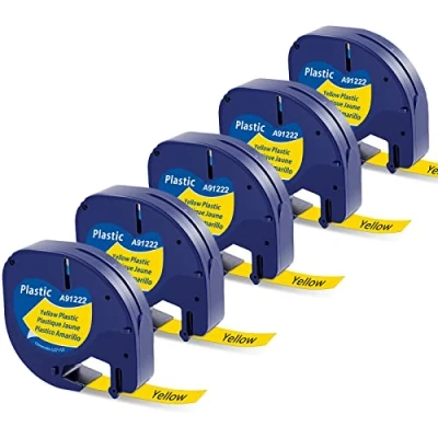 Imagen de Nastro per Etichette MarkField Compatibile In sostituzione di Dymo Letratag Plastica 12mm x 4m Nastri Nero su Giallo S0721620 91202 Ricarica Cartucce LT 100H 100T 110T XR