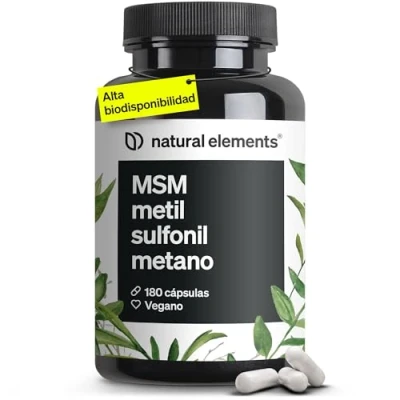 Imagen de cápsulas de MSM 180 veganas 1600 mg metilsulfonilmetano en polvo por dosis diaria, testado laboratorio Sin estearato magnesio, altamente dosificado y producido Alemania