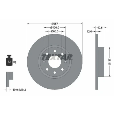 Imagen de TEXTAR PRO 92164603 Disco de freno 257 12 04/08 100 macizo revestido sin perno sujeción rueda, buje rueda OPEL: Corsa D Hatchback