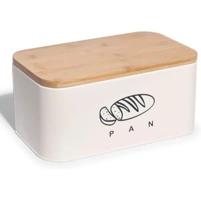 Imagen de Madera Nieve Paneras con tapa de bambú ecológico, puede usarse como tabla cortar, amplio diseño retro metal, ideal para almacenar y mantener el pan fresco durante mucho tiempo. (Beige, 30 cm)