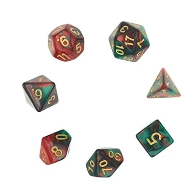 Imagen de Dados Poliédrico Set, 7 Piezas Poliédricos para DND MTG RPG Mazmorras y Dragones Fiestas Juegos de Mesa Reunión Familiar D4 D6 D8 D10 D12 D20 Rojo/Verde