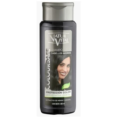 Imagen de NaturVital Champú ColourSafe Cabellos Negros, Sin Parabenos ni Siliconas, Colorante para Pelo Teñido o Natural, con Keratina Vegetal, Protege el Color, 300 ml