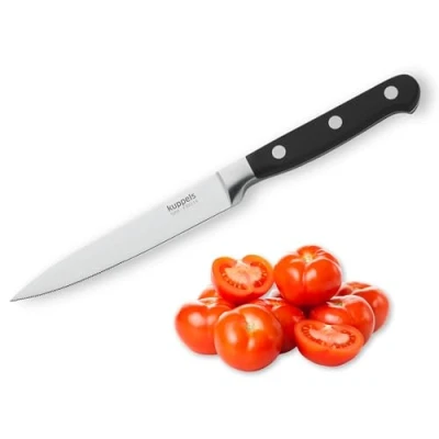 Imagen de Kuppels SOLID Cuchillo para tomates con filo ondulado (hoja de 12,5 cm, muy afilado y cortado, pulido e inoxidable, multiusos, verduras o tomates)