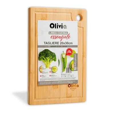 Imagen de IPEA Tabla de cortar rectangular madera para verduras, frutas, salami cocina multiusos y servir aperitivos, pan, queso Bandeja bambú con ojal