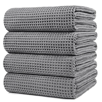 Imagen de Polyte Toalla de baño Microfibra antipelusa Secado rápido Punto gofrado Gris Grande: 152,4 x 76,2 cm Pack 4