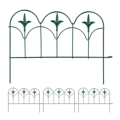 Imagen de Relaxdays Juego de 4 cercas Valla Jardín Diseño Flor lis, Set 4, Metal, 28x38,5 cm C/U, Bordes Arriate Decorativos, Verde, Acero