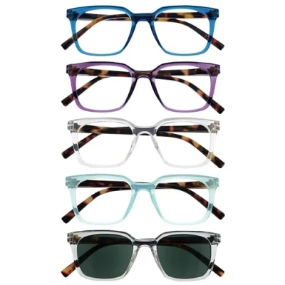 Imagen de OPULIZE KOI Gafas de Lectura y Sol x5 Montura Rectangular Negro/Morado/Transparente/Turquesa Hombre Mujer Bisagras Muelle RRRRS50 35CQC +1.00