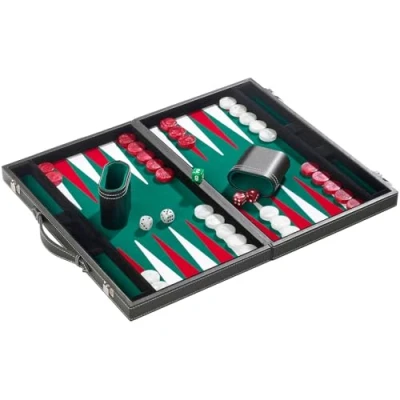 Imagen de Philos 18.5 inch Backgammon Set in Black Case with Green Felt Surface, Accessories Included