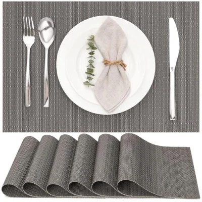 Imagen de Myir JUN Salvamanteles Individuales Juego de 6, Lavables Manteles Plásticos Vinil Esteras, Resistentes al Calor Antideslizante Fácil Limpiar y Impermeable 30x45cm (Gris Oscuro)