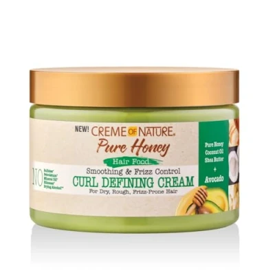 Imagen de Creme of Nature, Pure Honey Hair Food Aguacate, crema de peinado con aceite aguacate y miel, define nutre los rizos, cuidado del cabello rizado encrespado, sin aclarado, 326ml