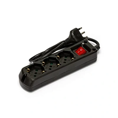 Imagen de Velamp Regleta 3 enchufes polivalentes (Schuko + 10/16 A) Enchufe grande 16 A Interruptor luminoso Color negro